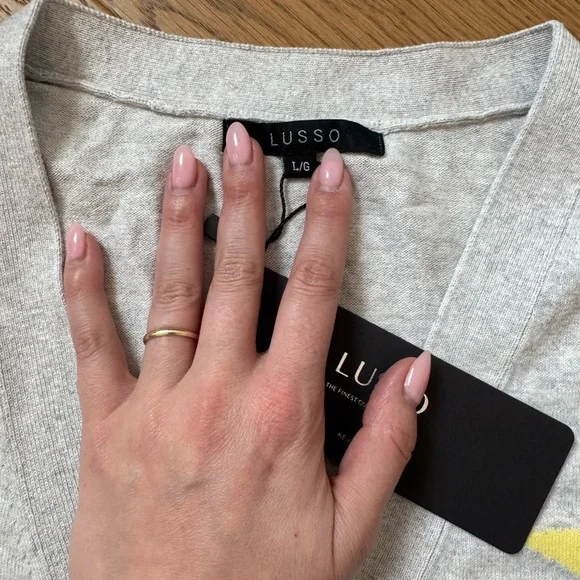 Lusso Cotton-Cashmere Blend Cardigan - Gray, Yellow & White - Size L - NWT - Picture 5 of 9